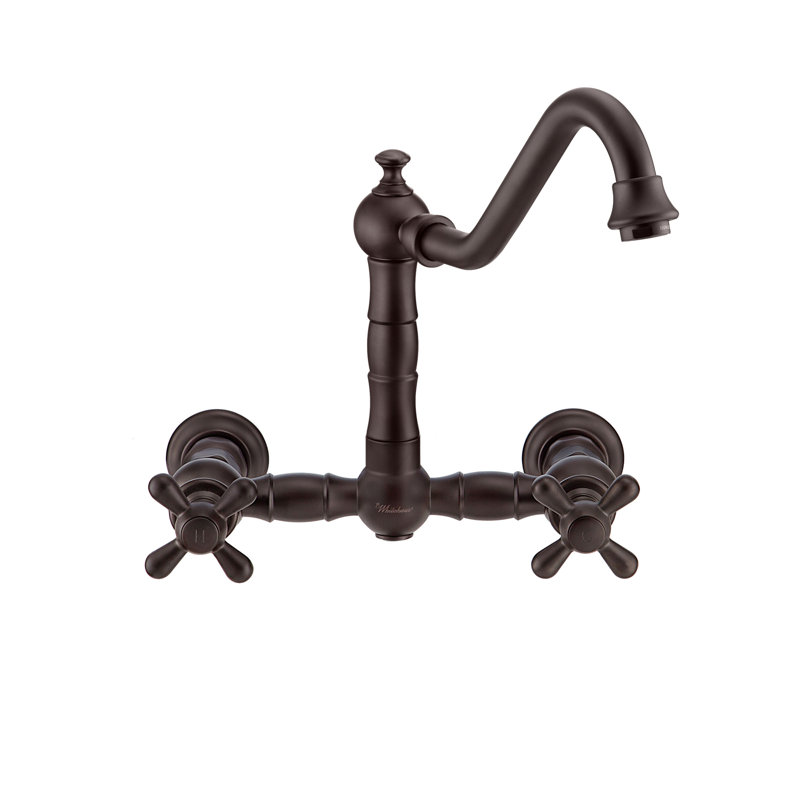 Whitehaus Wall Mount Faucet with Long Traditional Swivel Spout and Solid Brass Side Spray, Oil Rubbed Bronze, Cross