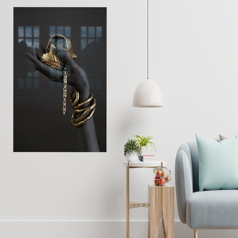 Tempered Glass Wall Decor Featuring A Fashionable African Woman's Hand Adorned With A Gold Bracelet Perfect For Enhancing A Room With An Ethnic Touch