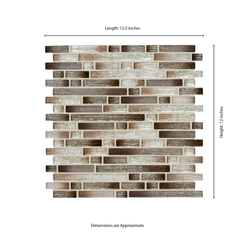 Kinzari Interlocking 12 in. x 12 in. Glossy Glass Mosaic Wall Tile, Auric