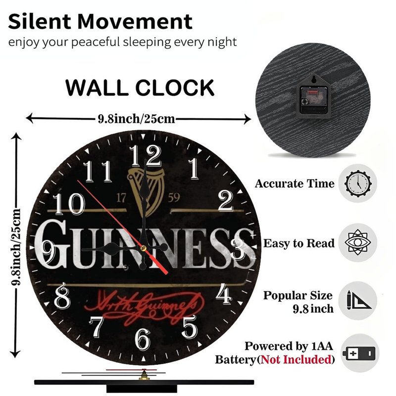 Horloge murale en bois 10 po, mouvement silencieux, à piles (piles AA non incluses), décor artistique, parfait pour les décorations