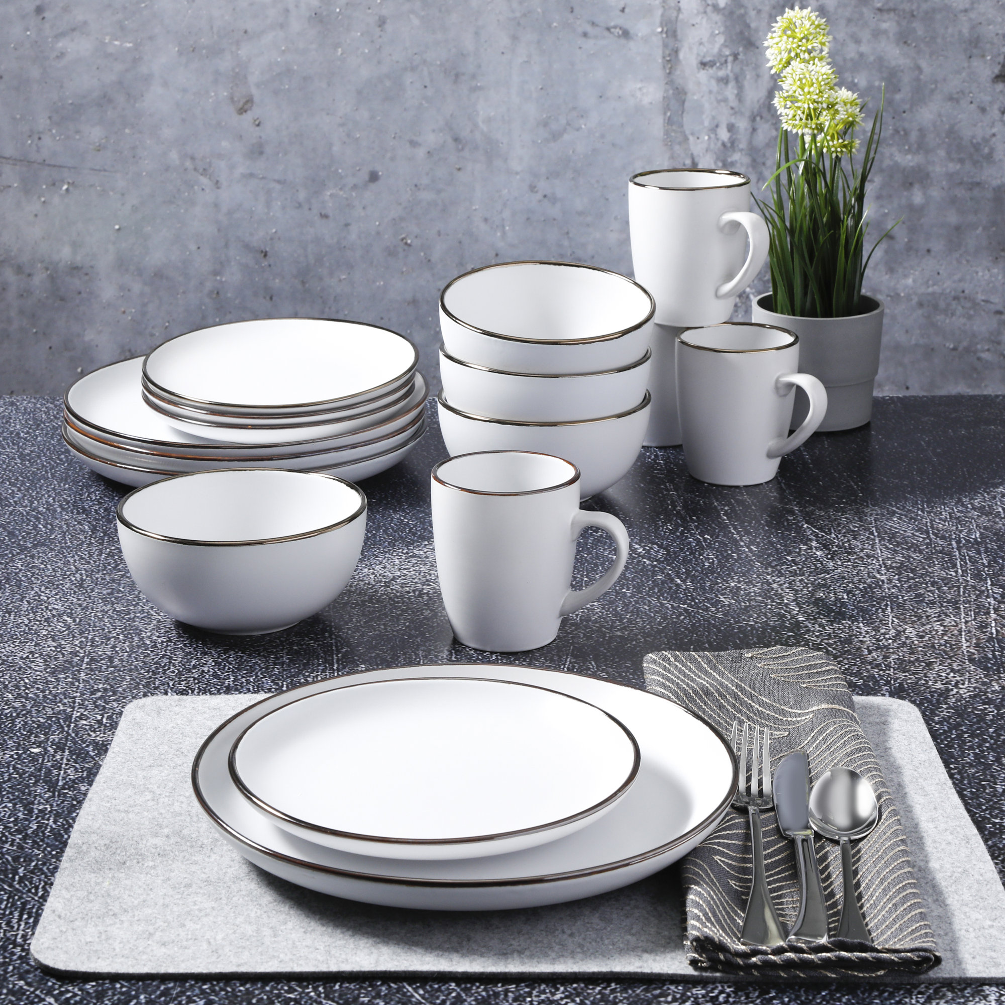 Gibson Home Rockaway Round Stoneware Dinnerware, White