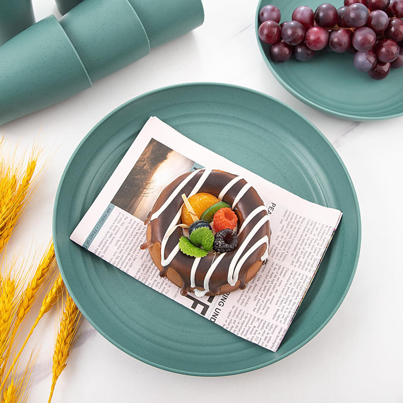 Dark Green Wheat Straw Unbreakable Dinnerware Set for 8