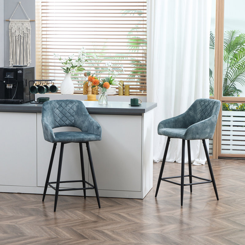 Orduna Upholstered Counter Stool with Metal Frame, Blue