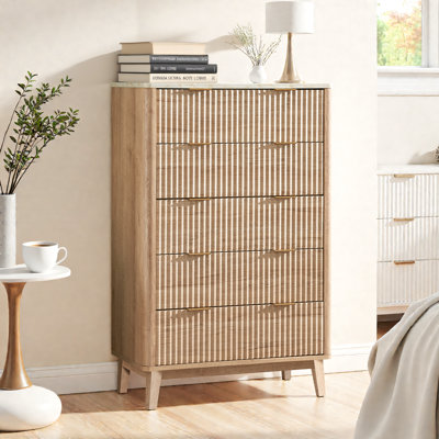 Commode 5 tiroirs Modern - Dessus en faux marbre et surface incurvée