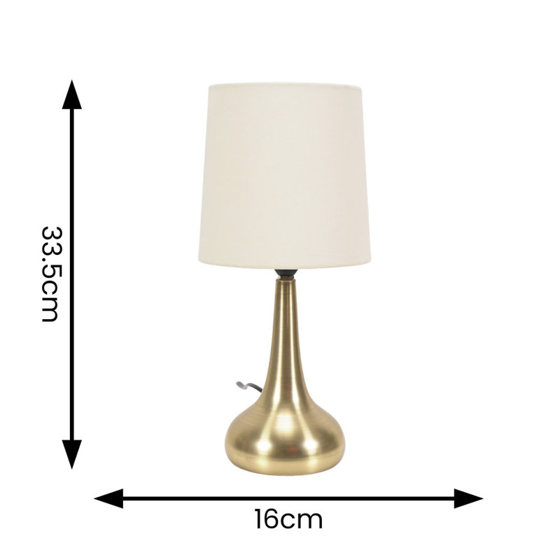 Riorita Pair of Chrome Touch Table Lamps with Fabric Shade and LED Bulbs, Cream, Brushed Gold, Yes