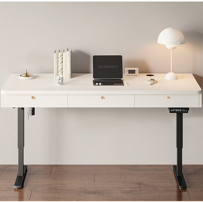 Bureau debout électrique réglable avec tiroirs, Blanc, 33.9" H x 47.2" W x 23.6" D