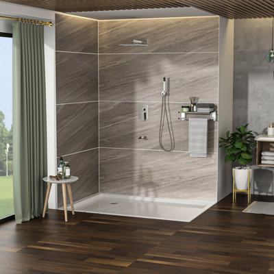 10" Square Shower System In Brushed Nickel - Waterfall Tub Spout, 3 Function, Rainfall Shower, Handheld Element With Spout 10 Inch Wall Mounted, Square, Overhead Rain Handheld, Facility