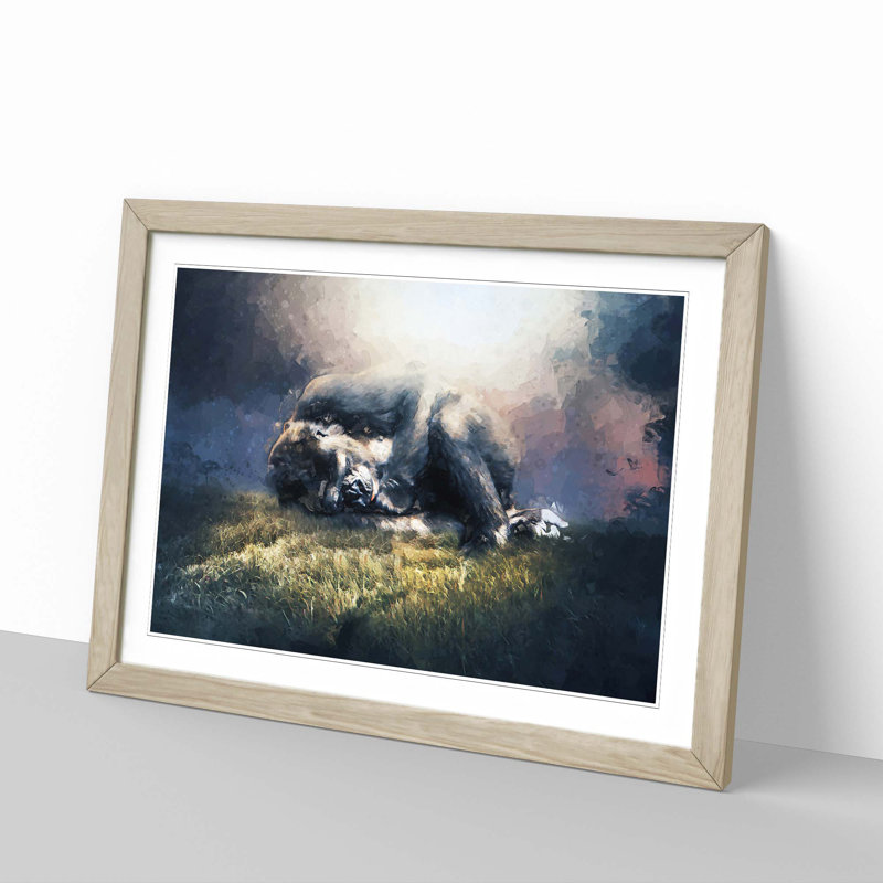 The Resting Gorilla in Abstract - Picture Frame Painting Print, Oak, 50cm H x 76cm W x 2cm D