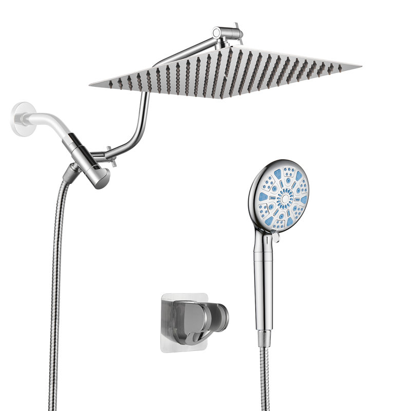 Pomme de douche 10 pouces avec douchette 10 réglages et douchette réglable réglable chrome, Chrome chrome