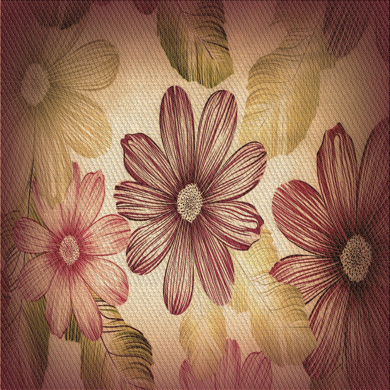 Tapis floral en laine brun, Carré 8 pi