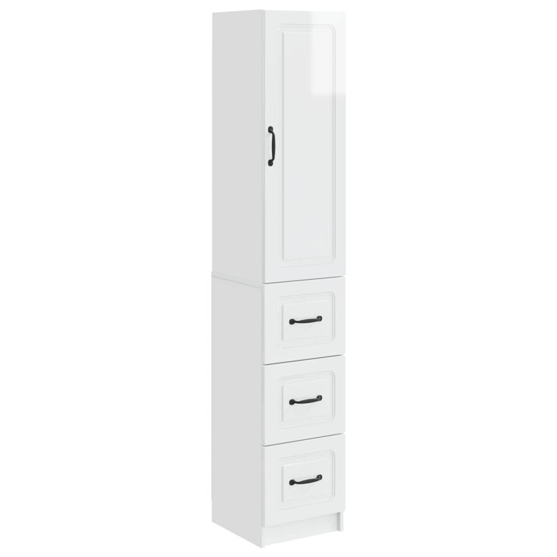  Cabinet Set 2 Pcs Engineered Wood Storage Home Office Organizer Utility, High Gloss White