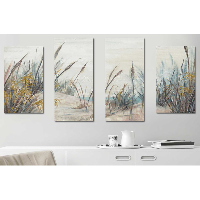 Tall Beach Grass - ensemble de 4 peintures sur toile tendue, H 38 po x l 72 po x P 1,5 po