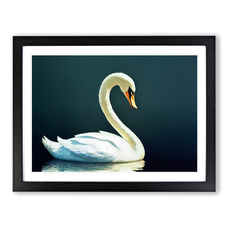 Striking Swan - Single Picture Frame Painting, 46cm H x 64cm W x 2cm D, Black