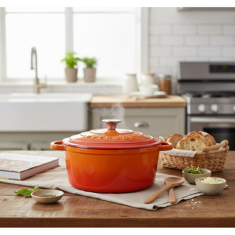 KYEUIN 5.2L Cast Iron Dutch Oven, Pumpkin