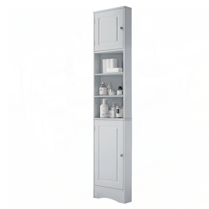 Armoire de coin multifonctionnelle avec tablettes réglables et tablette ouverte pour le rangement dans la salle de bain, peu encombrante et durable