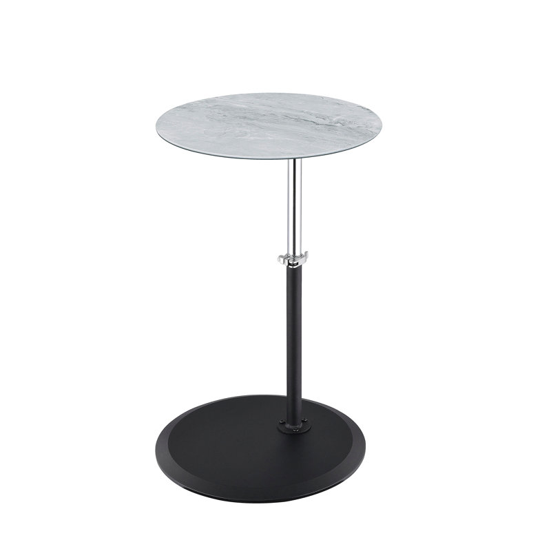Table de bout de 15,5 po avec plateau texturé en marbre gris réglable Orbit, Marbre gris