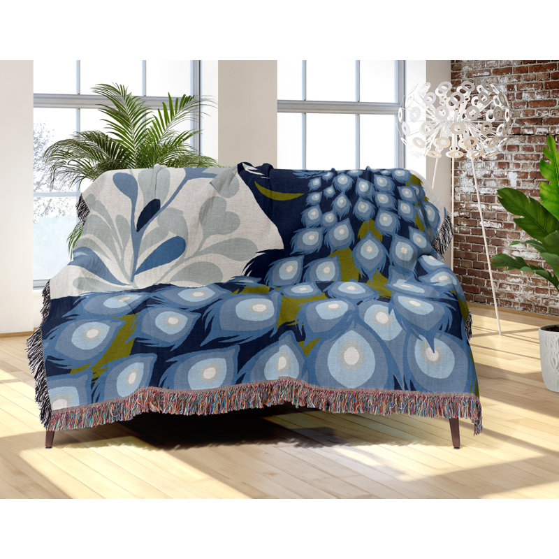Jeté en mélange de coton Nivo Peacock, Bleu clair, L 60 po x l 50 po