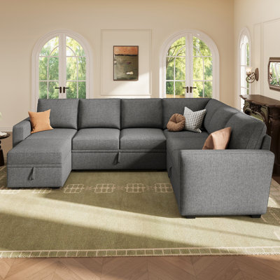 Abramson Gray U Shaped Sectional Sofa With Storage