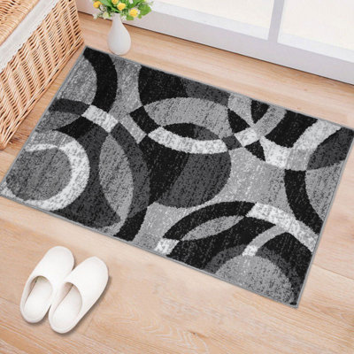 Mehul Woven Geometric Gray/Black/Ivory Area Rug - Modern Abstract Polypropylene Carpet for Living Room, Bedroom, Entryway, or Dining Room