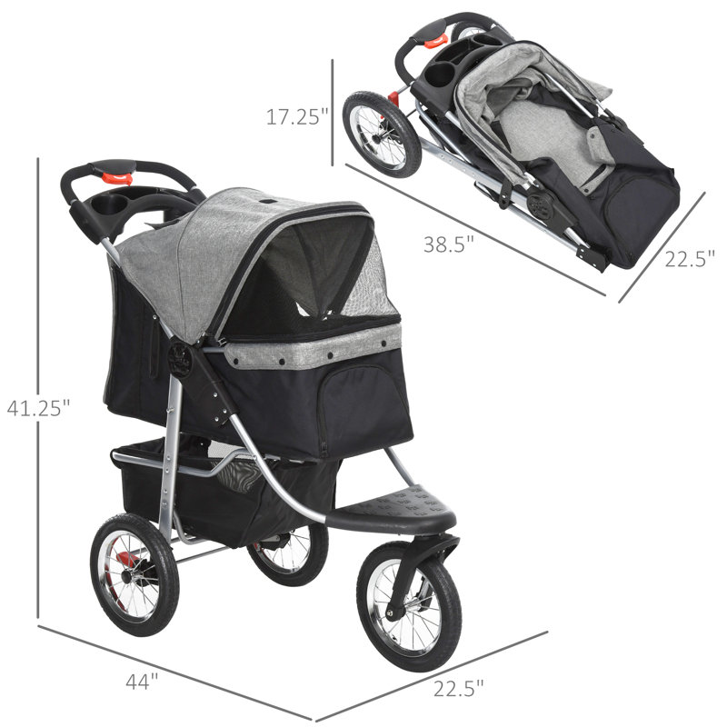 Foldable Pet Jogger Stroller, Grey