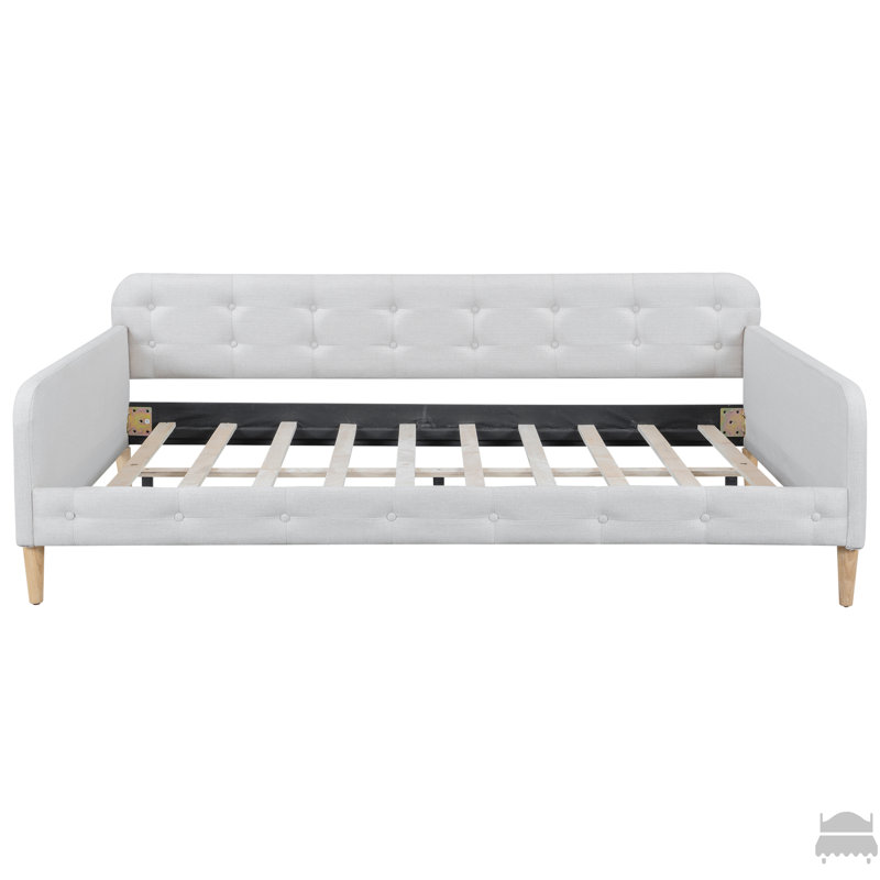 Lit de jour double rembourré pleine grandeur avec 4 pieds de soutien, Beige