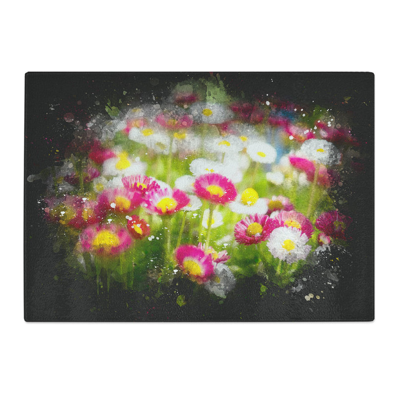 Pretty Flowers Paint Splash Chopping Board, 0.4cm H x 20cm W x 28.5cm L
