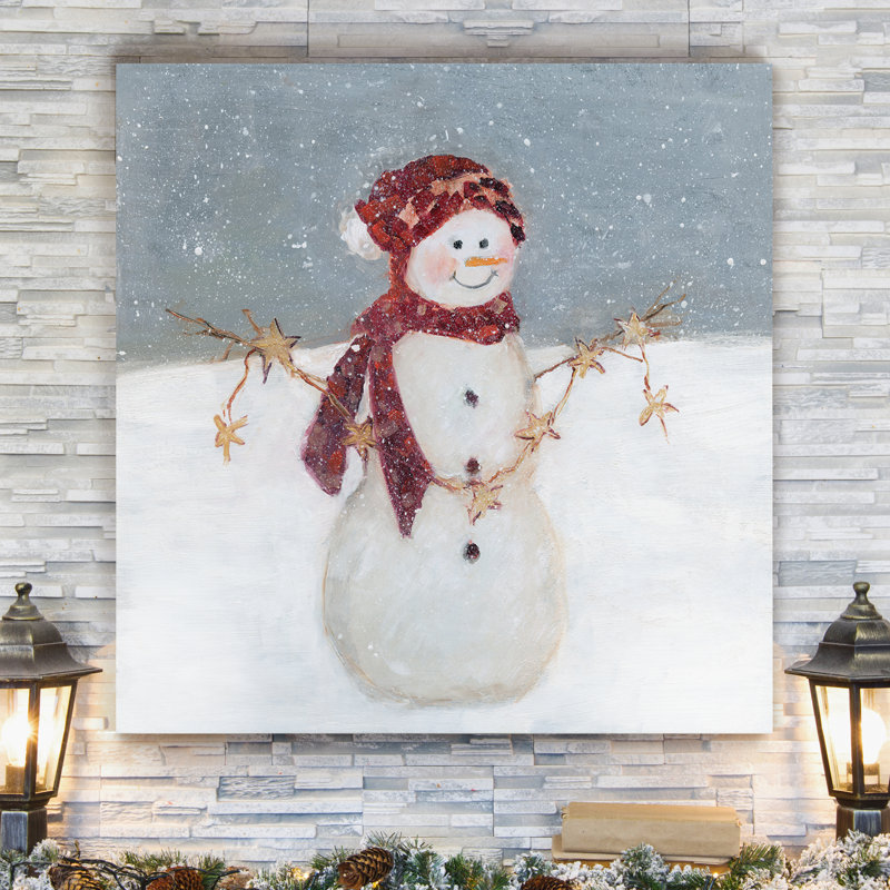 Bonhomme de neige étoilé - reproduction sur toile tendue, H 32 po x l 32 po x P 1 po