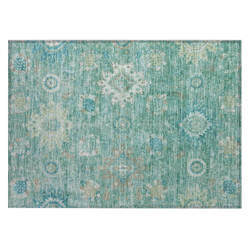 Machine Washable Indoor/Outdoor Xhevrie Teal Rug, Rectangle 1'8" x 2'6"