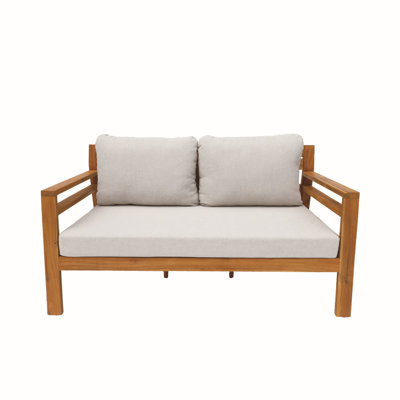 Oketa Acacia Wood Patio Loveseat With Cushions