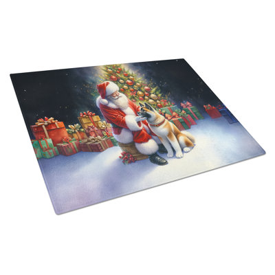 Akita and Santa Claus Glass Cutting Board