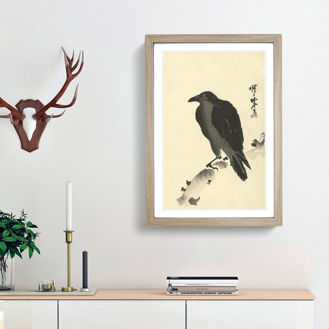 Crow on a Tree Branch by Kawanabe Kyosai - Framed Print