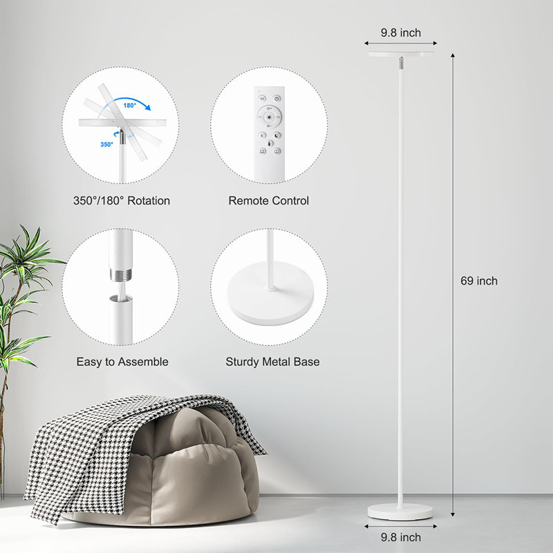 Super Bright LED Floor Lamp with Remote Control, White