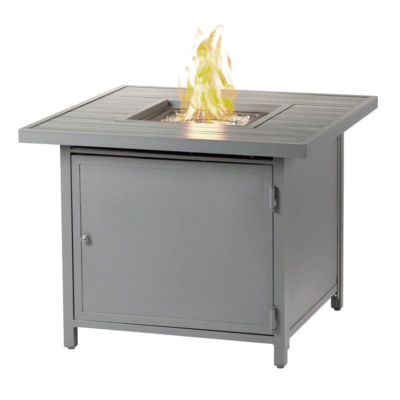 Raeann Square Aluminum Propane Smokeless Fire Pit Table with Hidden Fuel Tank, Gray
