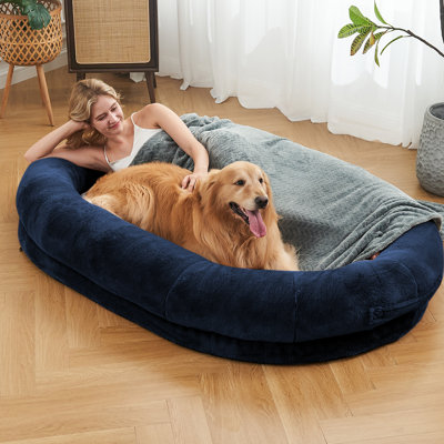 Human-Dog Shared Bed - Large Plush Pet Bed With Washable Cover & Orthopedic Foam