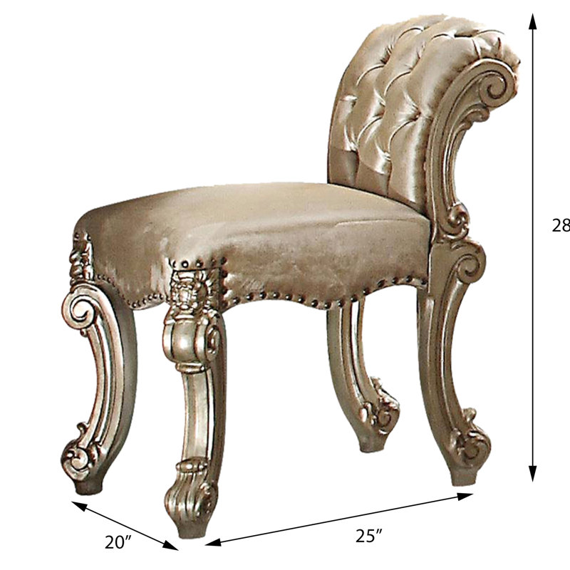 Tabouret de coiffeuse taupe + doré avec siège à boutons, finition antique, 28 po x 20 po, 28 po antique et coussins dorés, hauteur 28 po