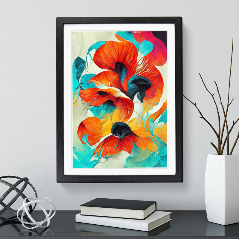 Flowing Abstract Flowers No.3 - Framed Print, Black, 64cm H x 46cm W x 2cm D