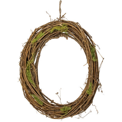 Couronne de printemps naturelle ovale en vigne naturelle et brindille avec mousse non éclairée