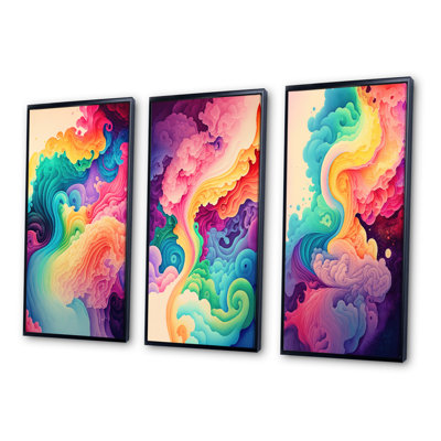 " Multicolor Swirly Clouds I " 3 - Pieces
