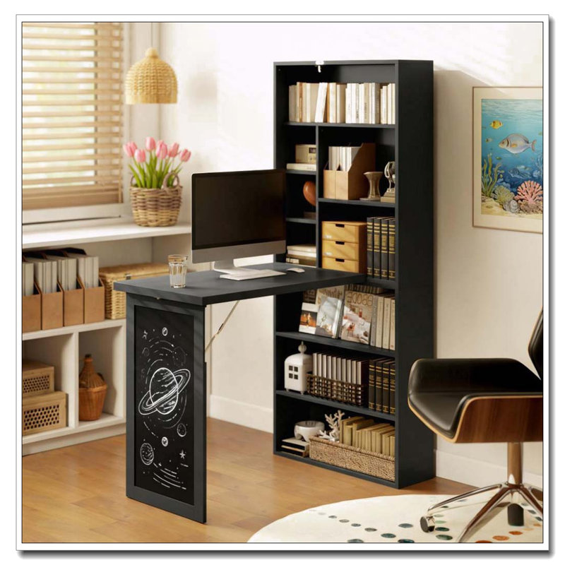Bureau d'ordinateur mural avec plateau rabattable
