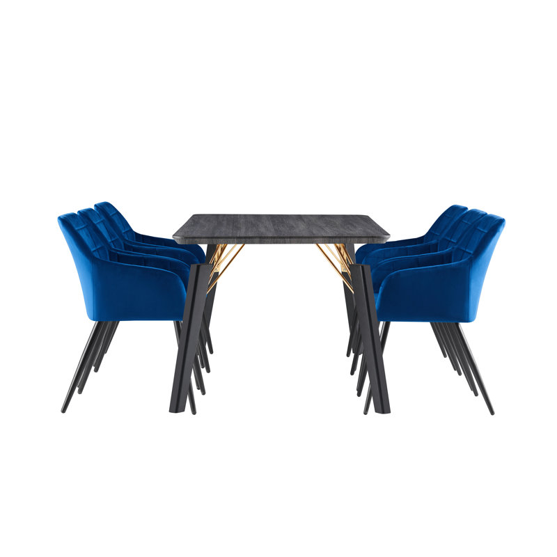 Yerres 6 -Person Dining Set, Black, Royal Blue