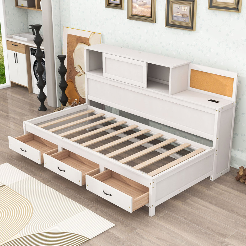 Twin Size Wooden Daybed with Integrated Storage