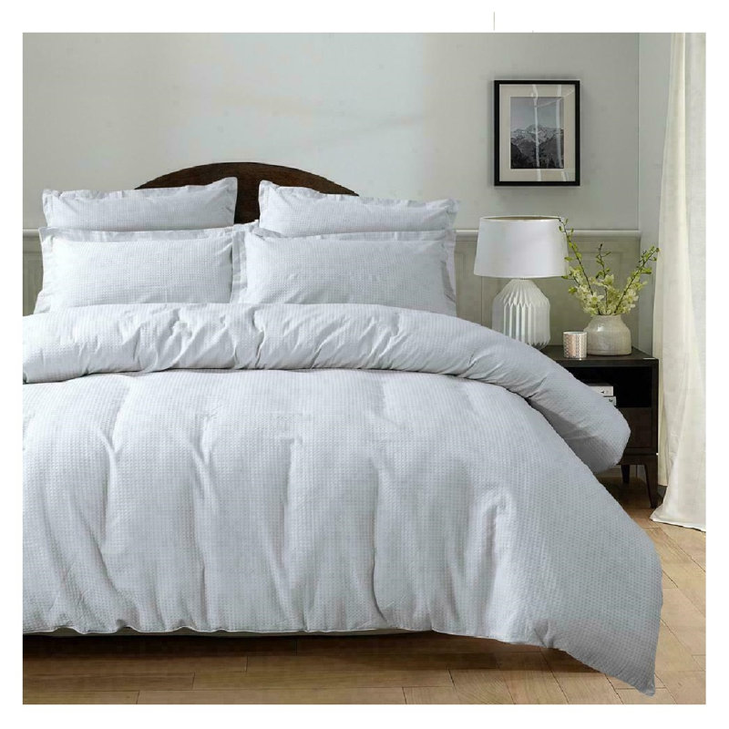 Zuniga Duvet Waffle 100% Cotton Quilt Cover Bedding Set with 2 Pillowcases – Anti-Allergic & Machine Washable, White