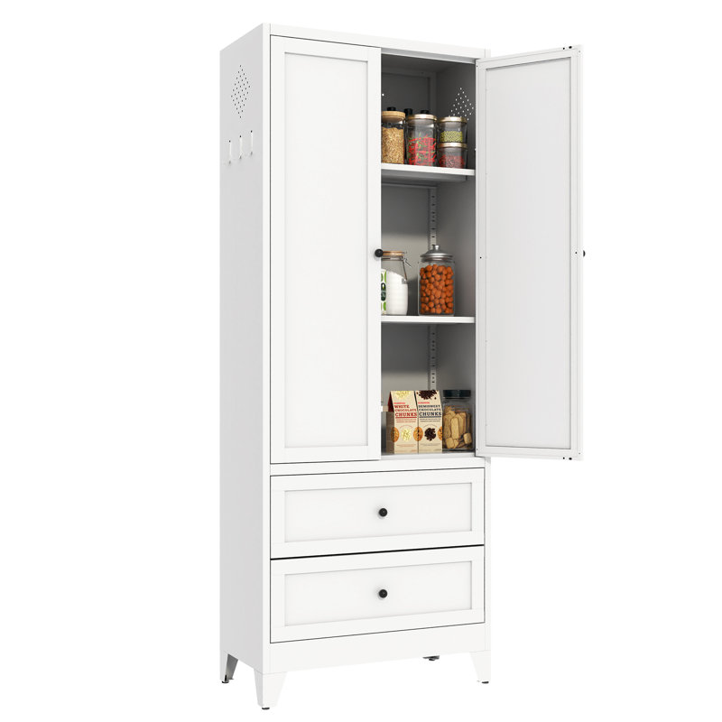 Armoire garde-manger en métal H 72 po avec 2 portes et 2 tiroirs - Multi-usage pour cuisine, salon, chambre à coucher