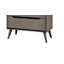 Commode ronde moderne de style Mid-Century avec pieds fuselés et quatre tiroirs encastrés, finition grise-1962473077