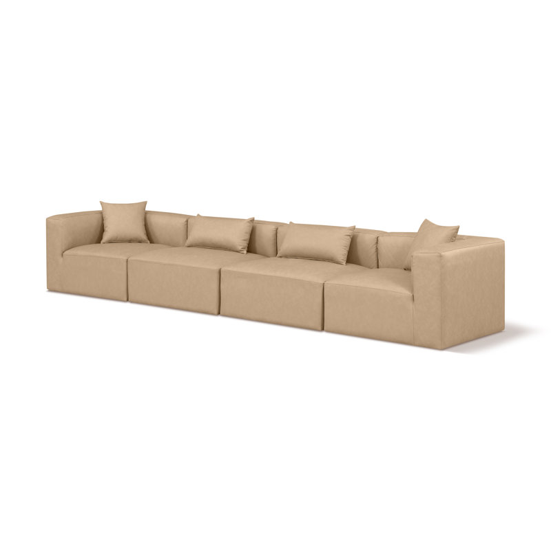 Canapé modulaire 4 pièces 4 pièces, Simili cuir brun clair
