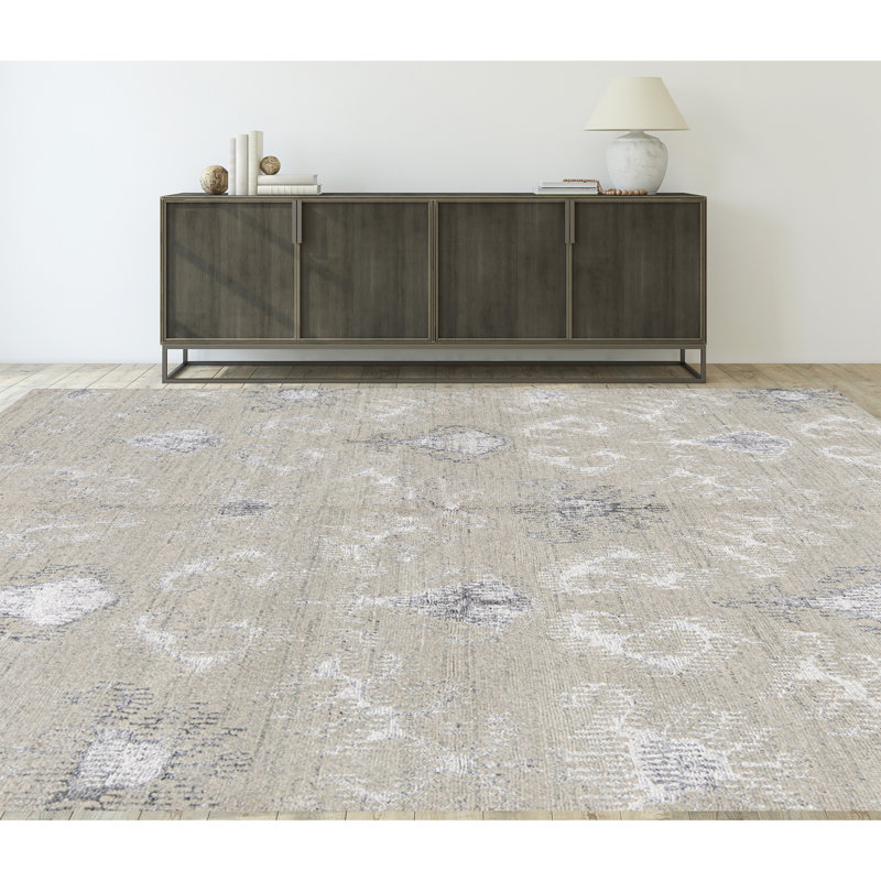 Ikat Area Rug in Silver/Natural, Rectangle 6'2" x 8'10"