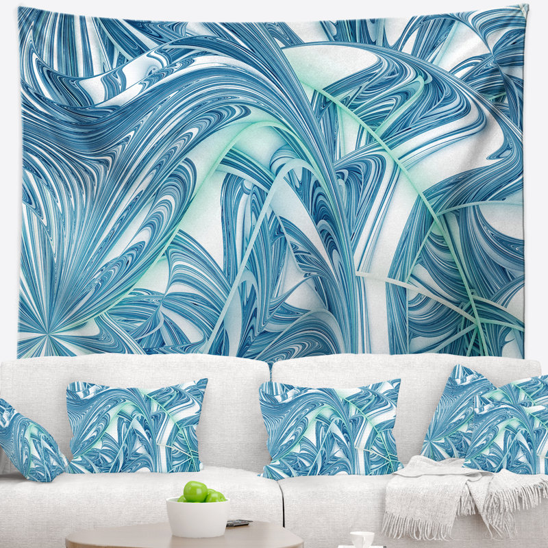 Tapisserie abstraite à motif fractal unique bleu, H 32 po x l 39 po