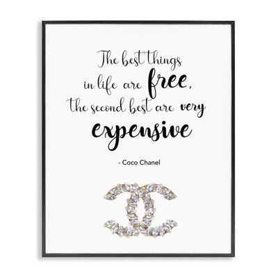 Second Best Things In Life Quote Fashion Brand Glam Text Oversized Black Framed Giclee Texturized Art by Ziwei Li