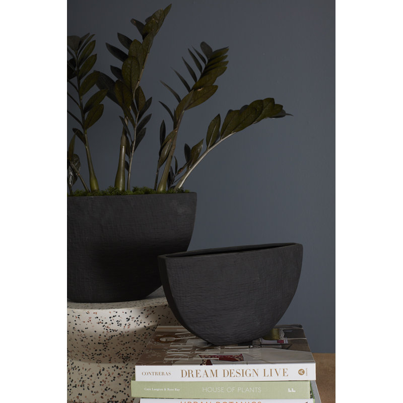 Handmade Ceramic Pot Planter, Black, 5.75" H x 10.25" W x 2.5" D