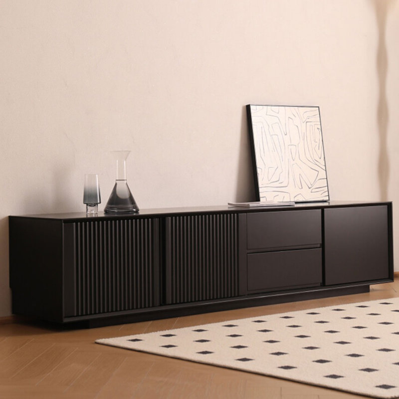 Meuble télé moderne en bois massif noir, H 17,72 po x L 78,74 po x l 15,75 po